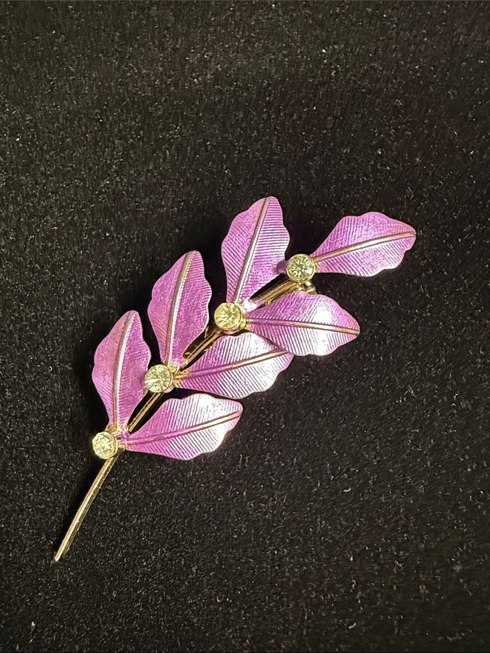 Pink Purple Leaf Brooch with Crystal Accents